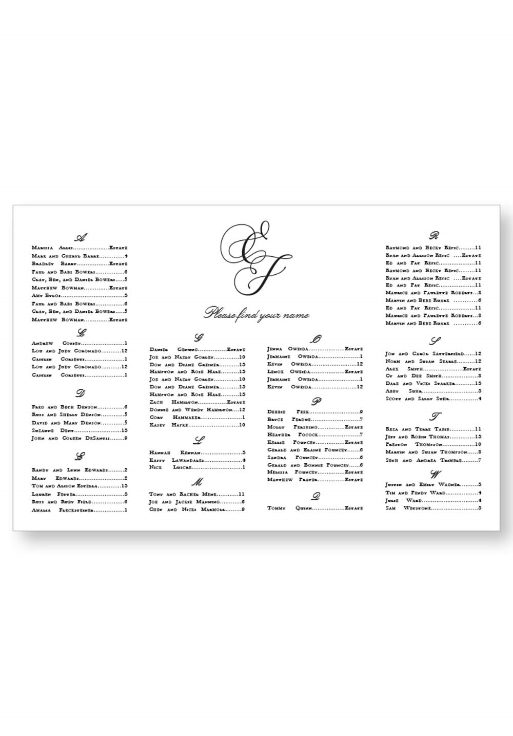 Jasmin Seating Chart | Paper Daisies Stationery