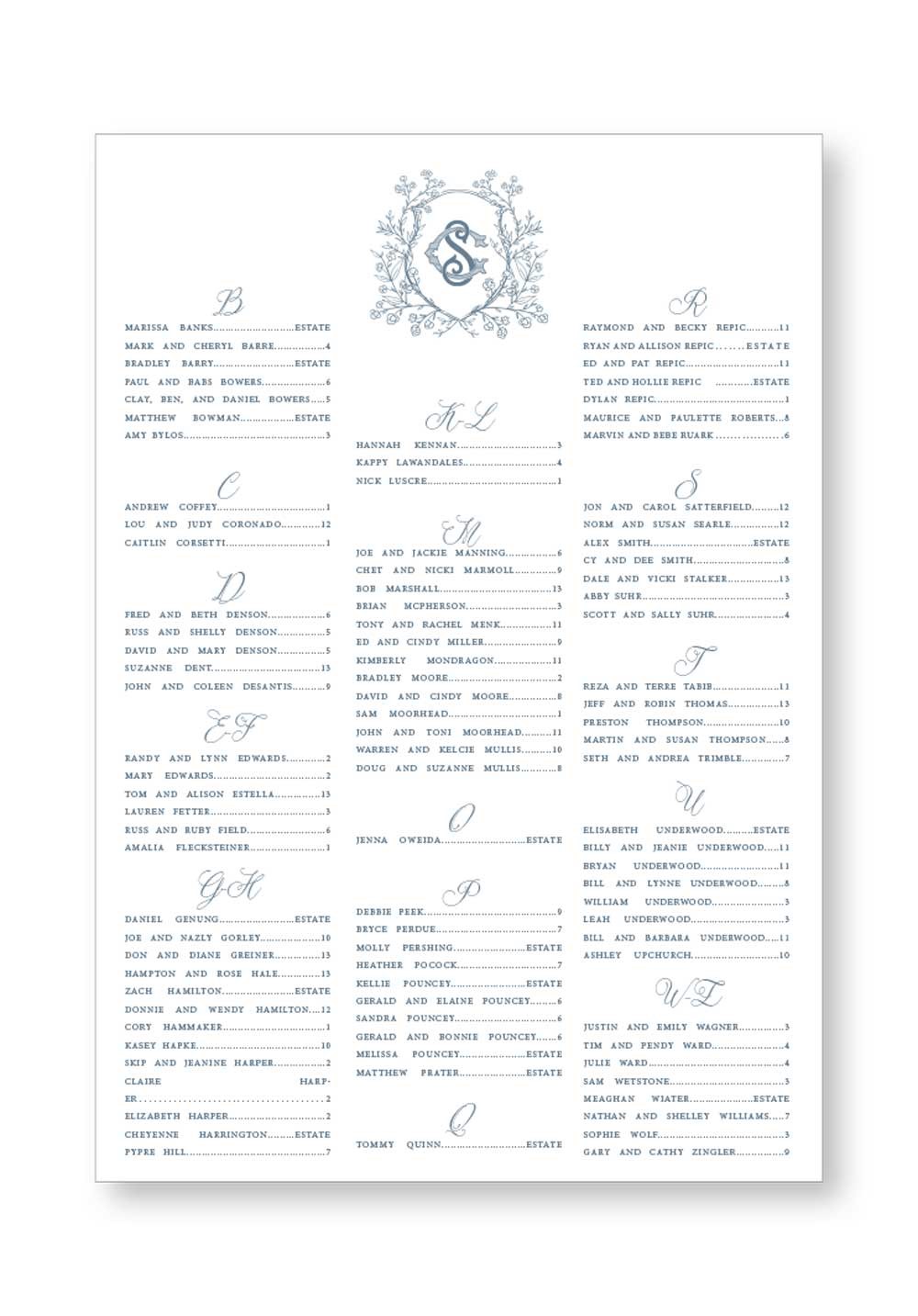 Boxwood Seating Chart | Paper Daisies Stationery