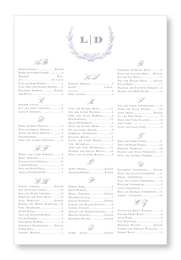 Iris Seating Chart | Paper Daisies Stationery