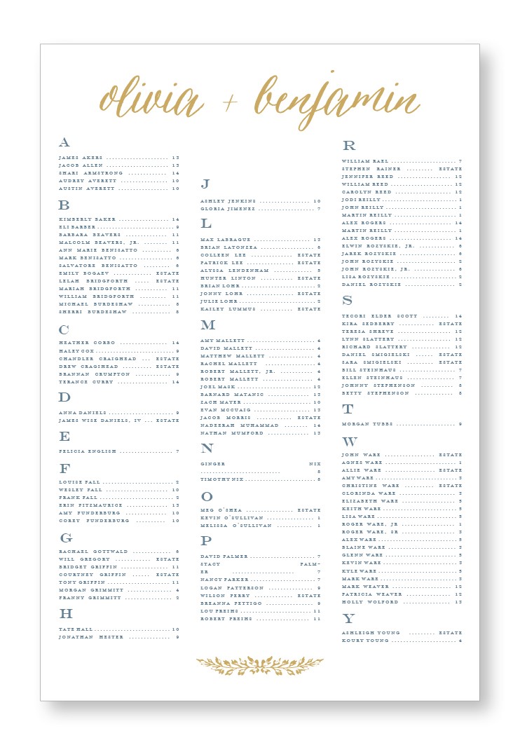 Freesia Seating Chart | Paper Daisies Stationery