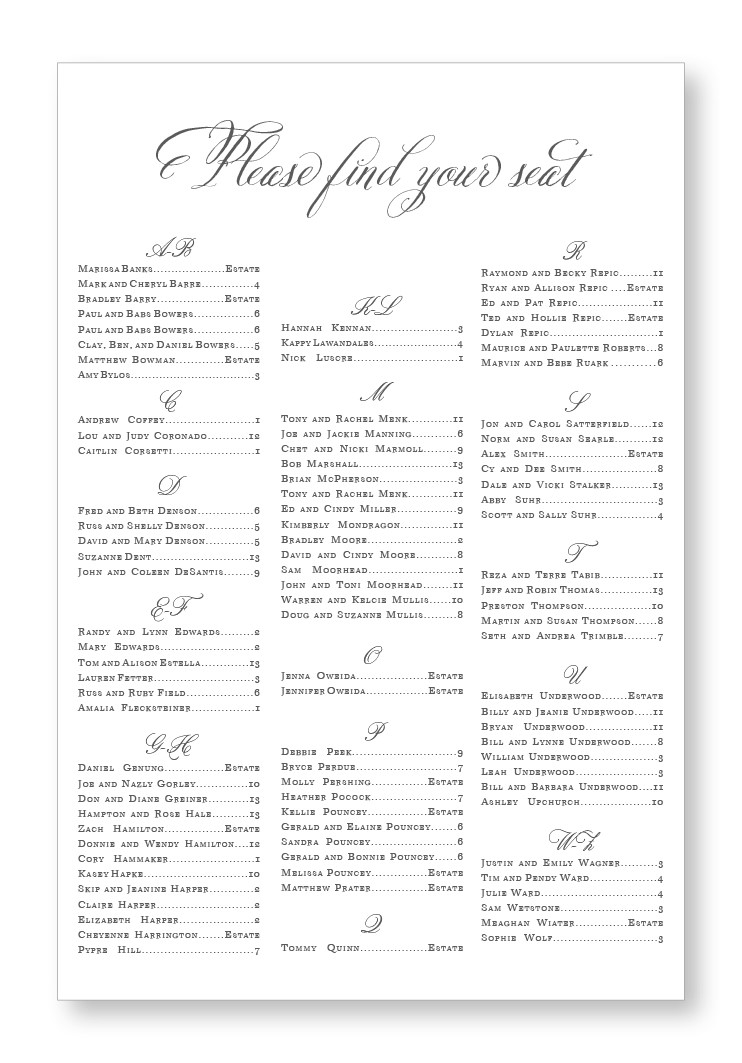 Lavender Seating Chart | Paper Daisies Stationery