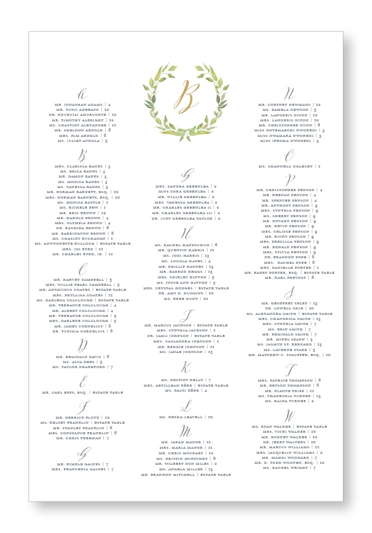 Laurel Seating Chart | Paper Daisies Stationery