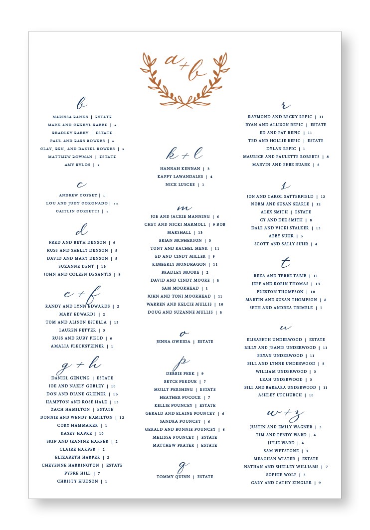 Marsala Seating Chart | Paper Daisies Stationery