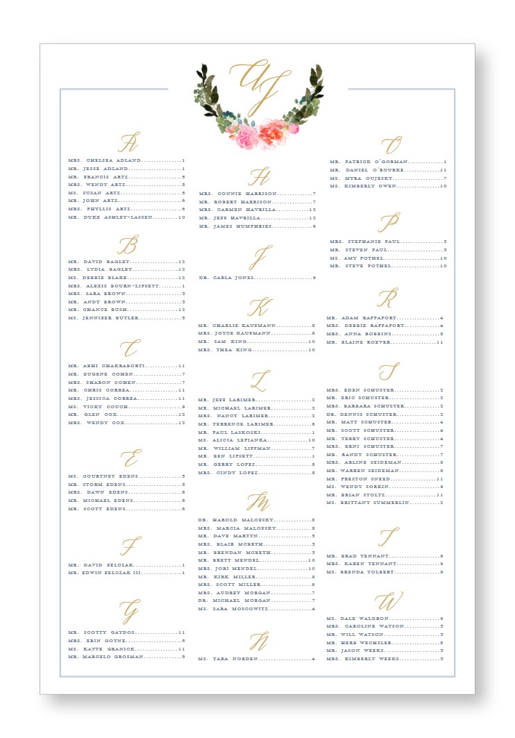 Bouquet Seating Chart | Paper Daisies Stationery