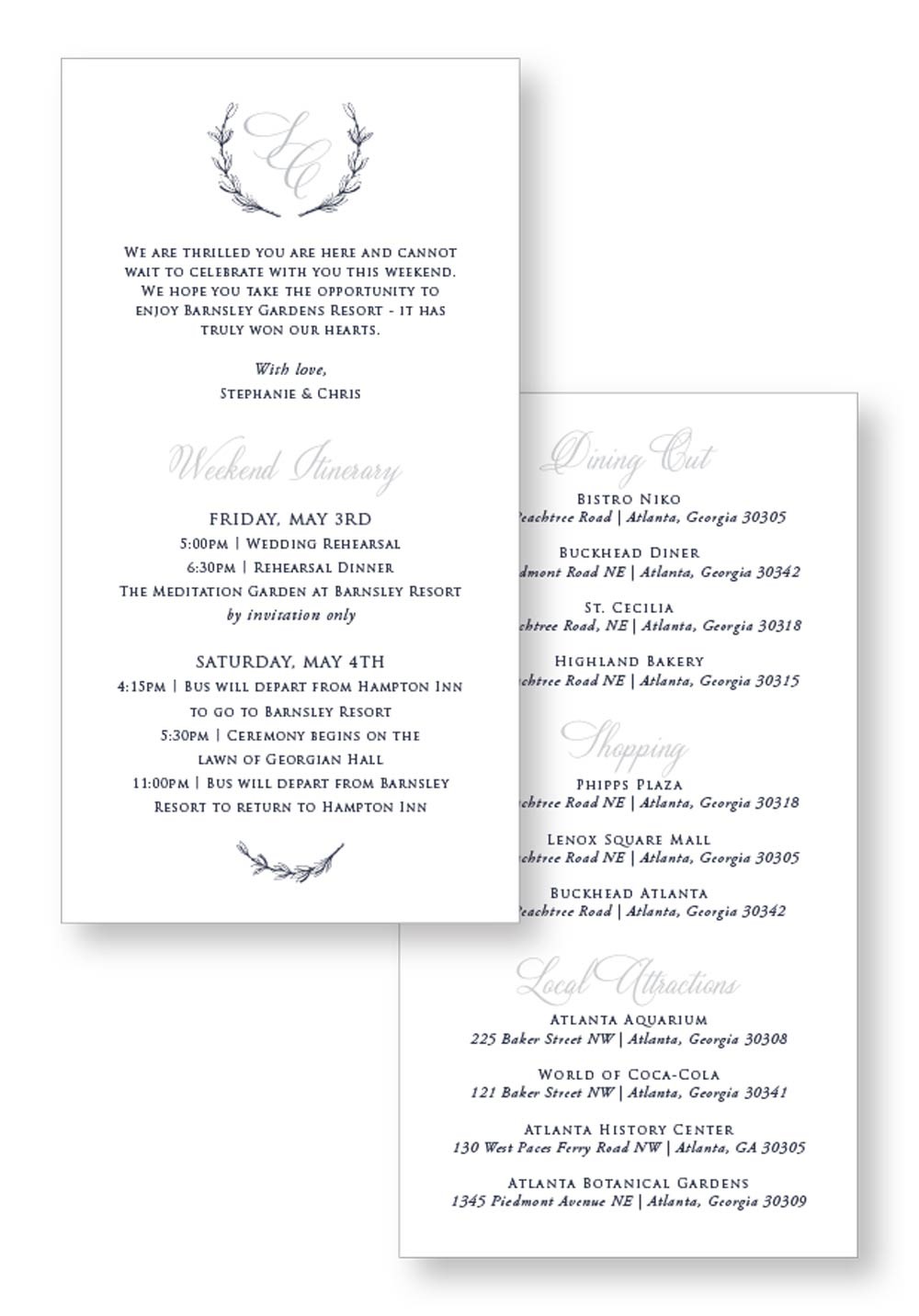 Azalea | Classic Wedding Weekend Schedule and Itinerary | Paper Daisies Stationery