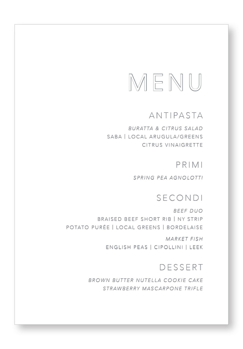 Orchid | Modern Dinner Menu | Paper Daisies Stationery