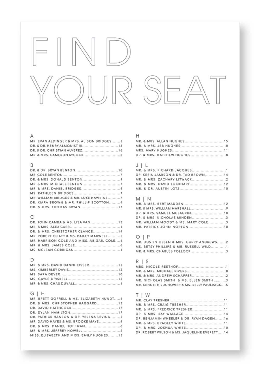 Orchid | Modern Seating Chart | Paper Daisies Stationery