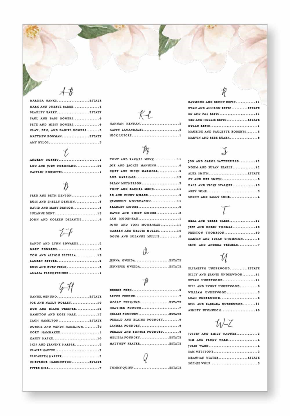 Dogwood | Whimsical Printed Seating Chart | Paper Daisies Stationery