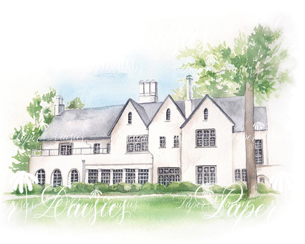 Cherokee Town & Country, Atlanta, Georgia | Watercolor Venue Painting | Paper Daisies Stationery