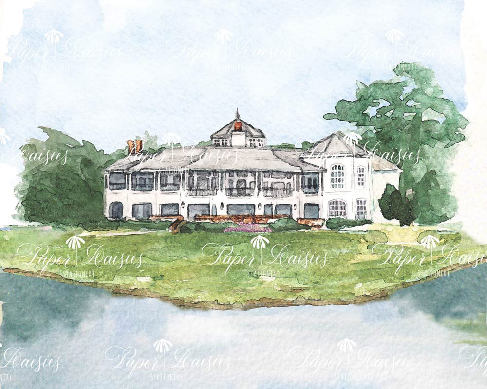 Great Waters Clubhouse, Lake Oconee, GA | Watercolor Venue Painting | Paper Daisies Stationery