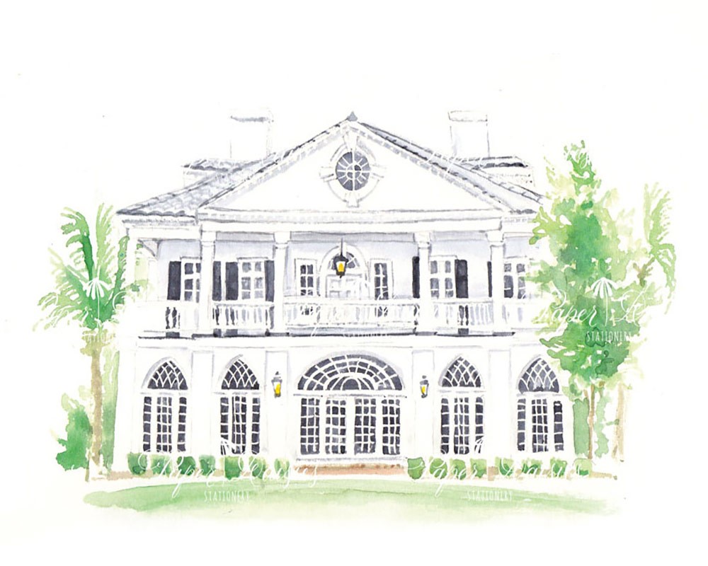Lowndes Grove, Charleston, South Carolina | Watercolor Venue Painting | Paper Daisies Stationery