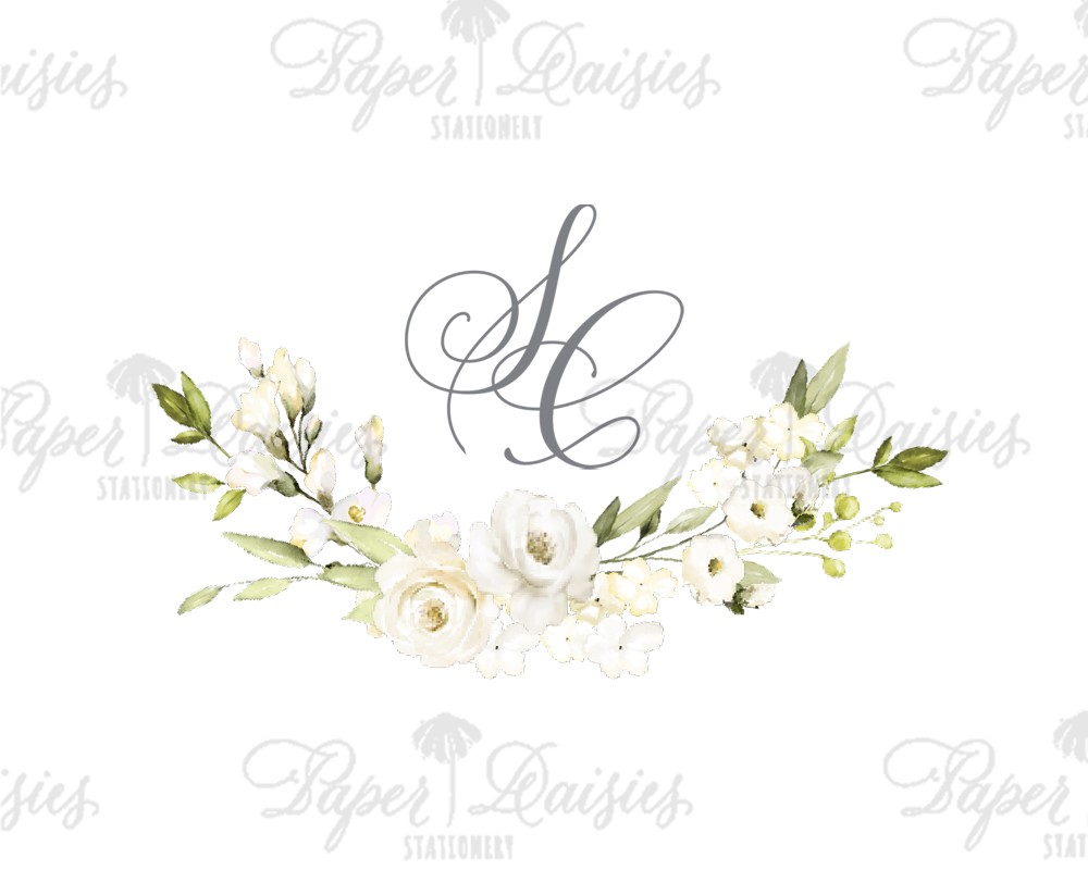 Ivory Floral Lower Wreath | Watercolor Floral Crest| Paper Daisies Stationery