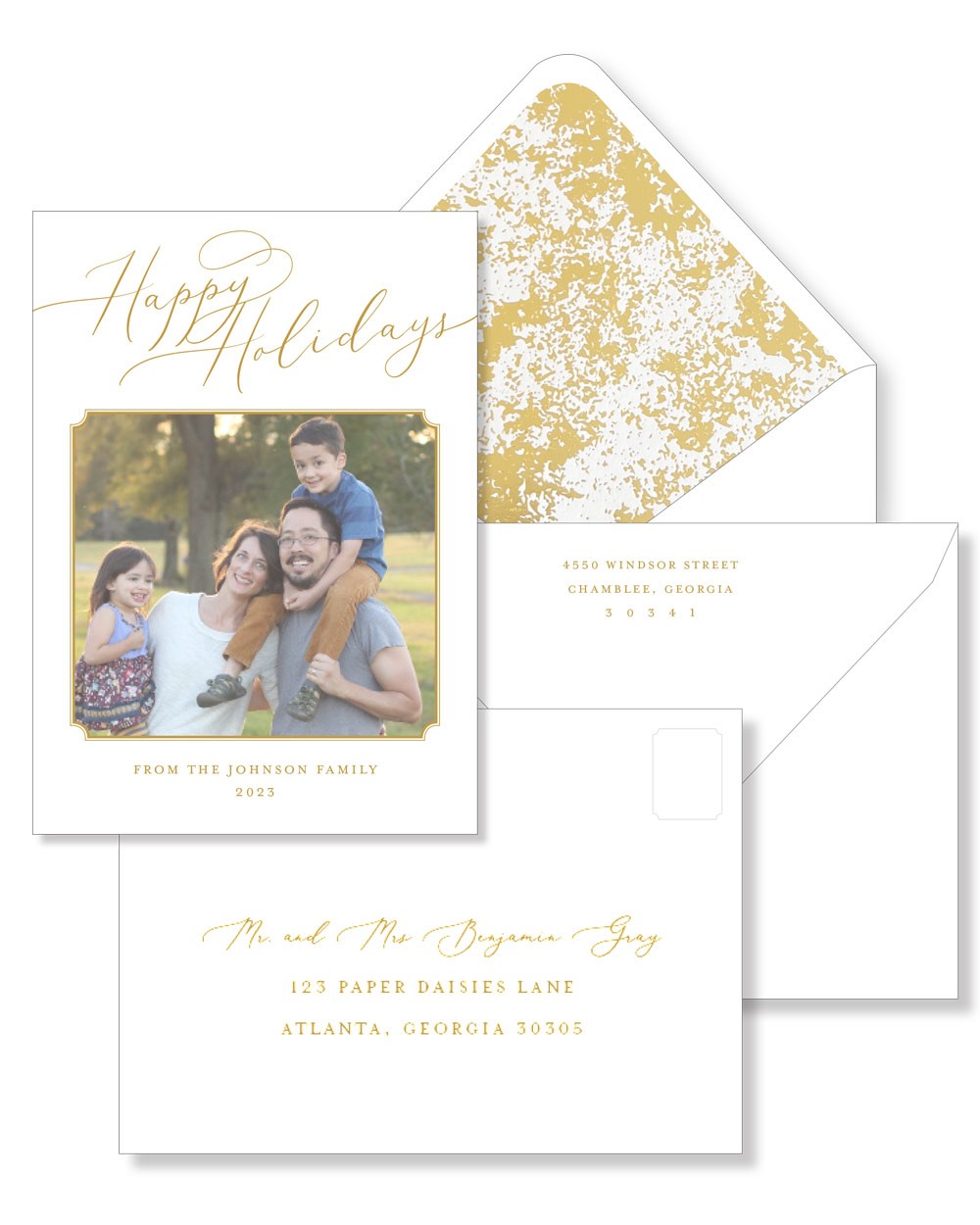 Happy Holidays cards with foil pressed liners!