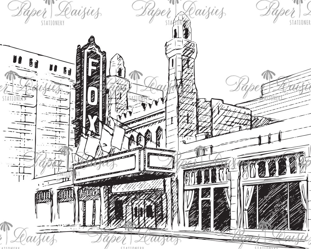 The Fox Theatre, Atlanta, Georgia | Sketched Venue Art | Paper Daisies Stationery