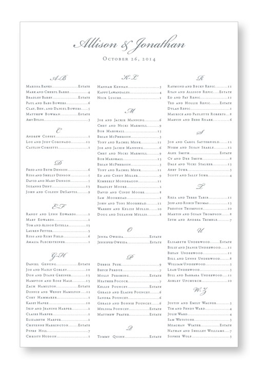 Sweet Pea Seating Chart