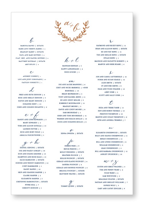 Marsala Seating Chart