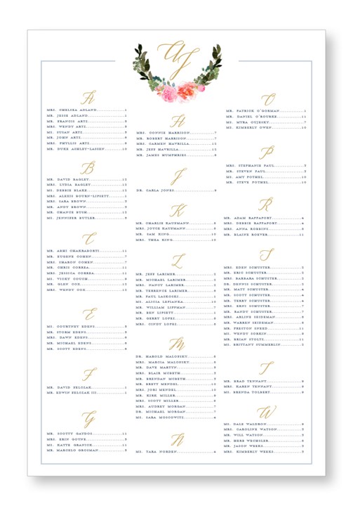 Bouquet Seating Chart
