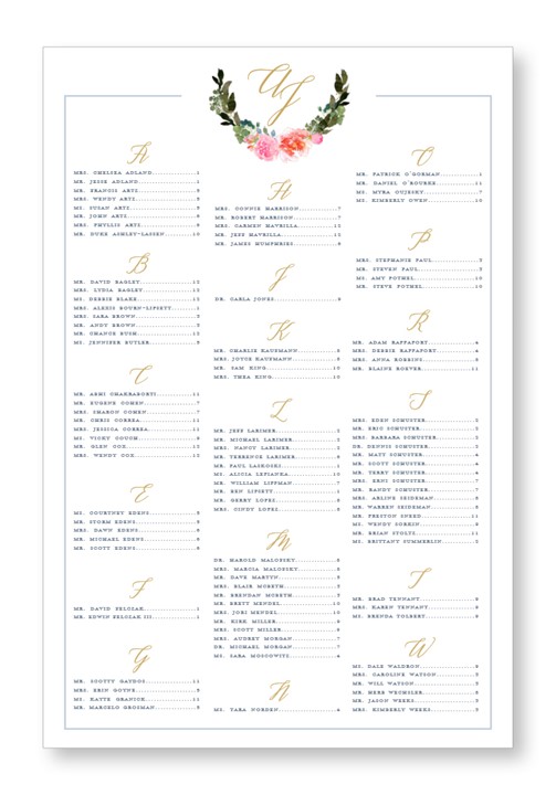 Bouquet Seating Chart