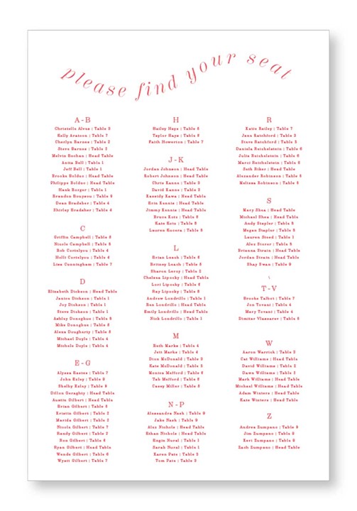 Daffodil Seating Chart