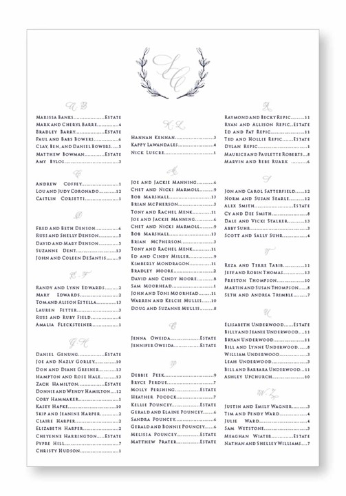 Azalea Seating Chart