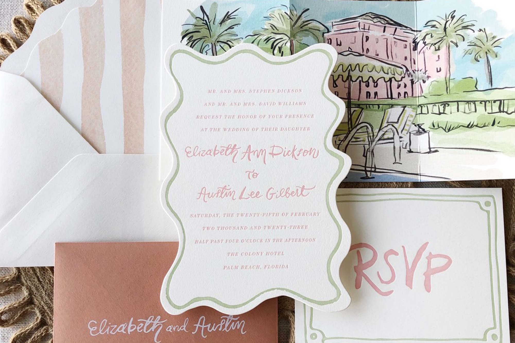 Wavy letterpress custom bespoke invitation suite | Paper Daisies Stationery, Atlanta georgia